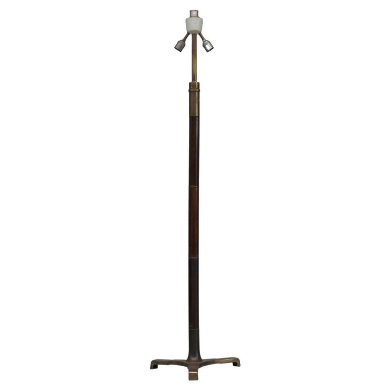 French Mid-Century Brass and Wood Floor Lamp For Sale at 1stDibs
