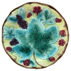 English Majolica Vine & Strawberries Plate, circa 1880