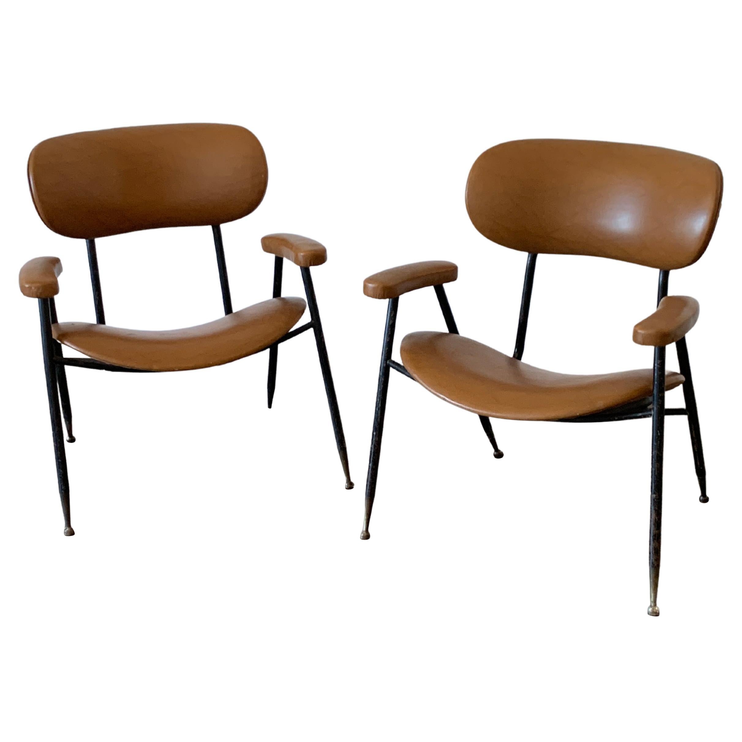 Two Italian Faux Leather Chairs by Gastone Rinaldi for RIMA 1960s  For Sale