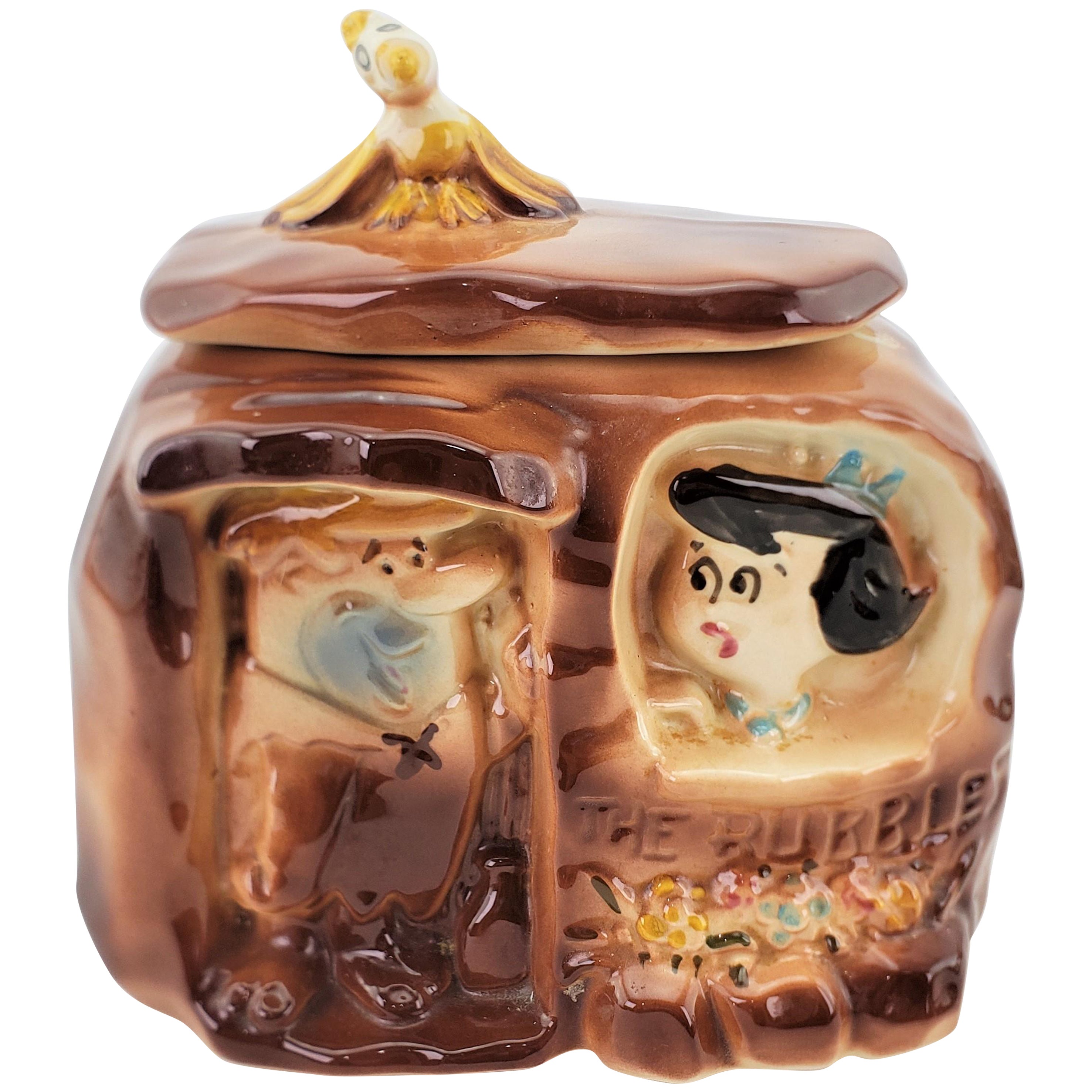 Mid-Century Era Barney & Betty Rubble of 'The Flintstones' Ceramic Cookie Jar For Sale