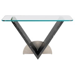 "V" Shape Marble Base Thick Glass Top Modern Custom Design Console Table