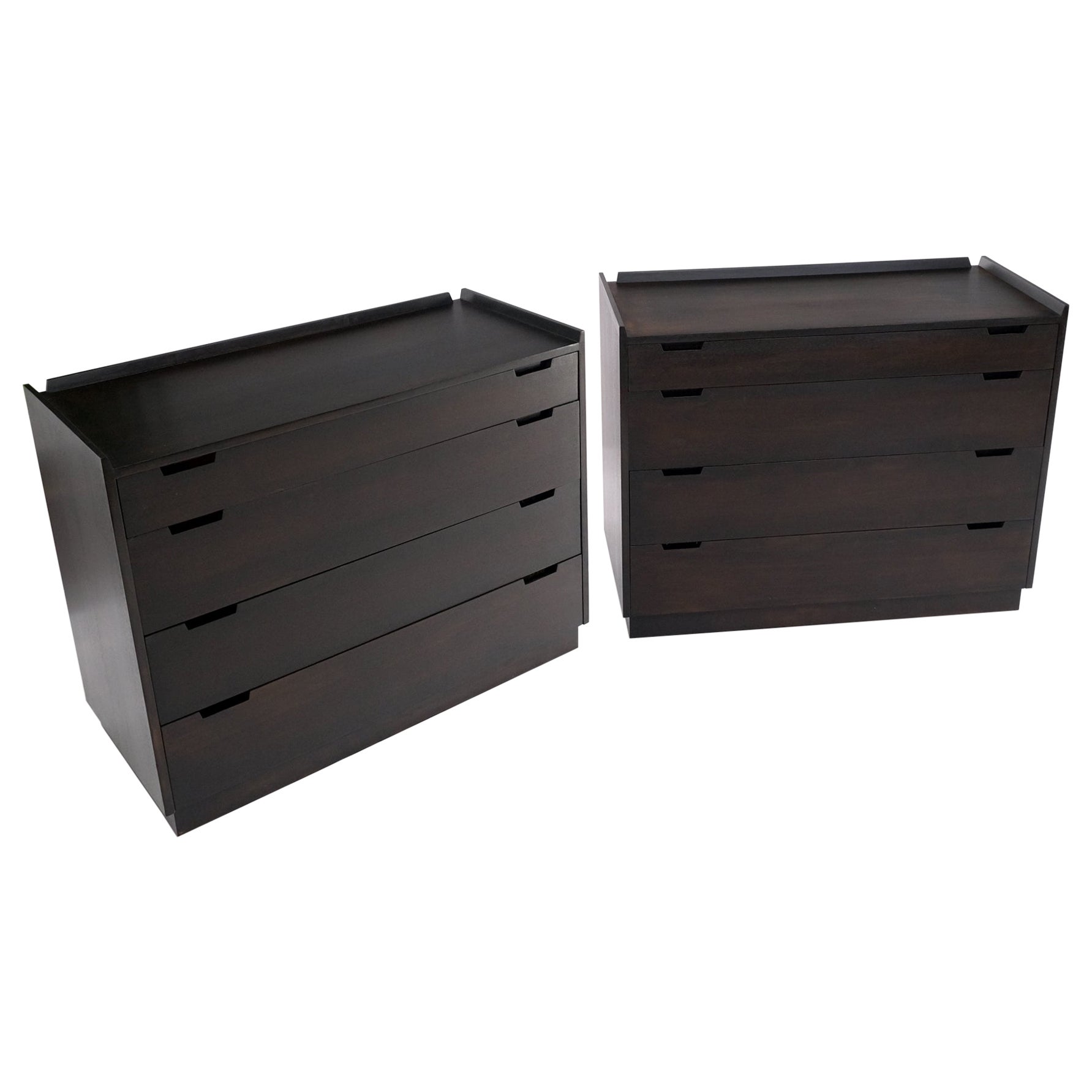 Pair of Ebonized Mahogany 4 Drawers Bachelor Chests w/ Gallery Tops Restored For Sale