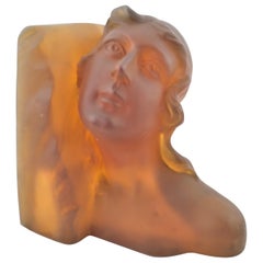 Art Deco Heavy Amber Glass Figural Female Bust Table Accent Lamp or Sculpture