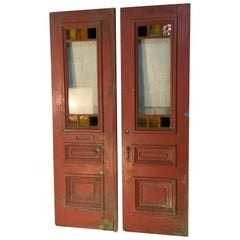 Antique 19thc Pair of Solid Brownstone Entry Doors