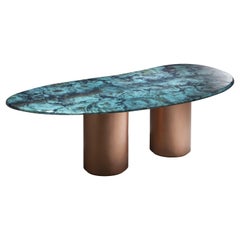 DeCastelli-Baia-Tisch mit gebürstetem Kupferbein und Lagoon-Platte von Zanellato/Bortotto