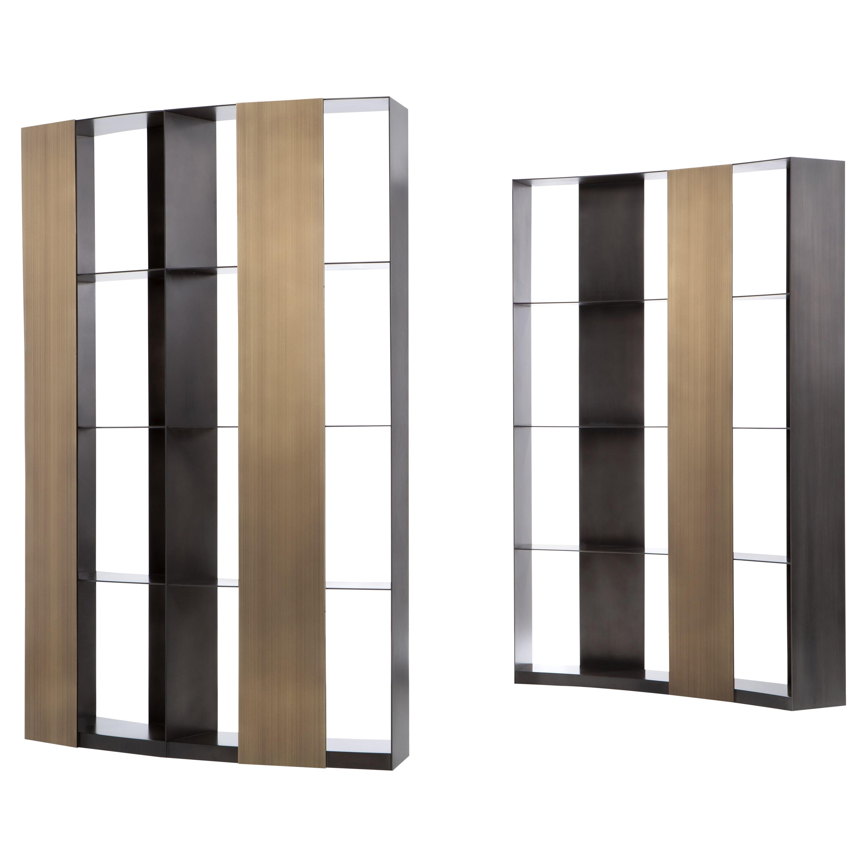 DeCastelli Nami Modular Bookcase in Striped DeLabré Brass by Andrea Parisio For Sale