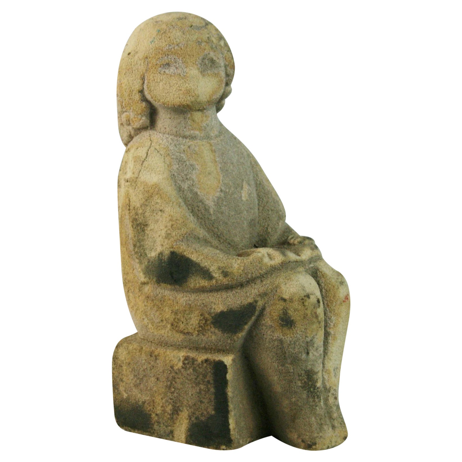 Belgium Hand Carved Limestone Female Seated Garden  Sculpture