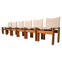Afra & Tobia Scarpa Set of Six 'Monk' Dining Chairs in Canvas, 1970s