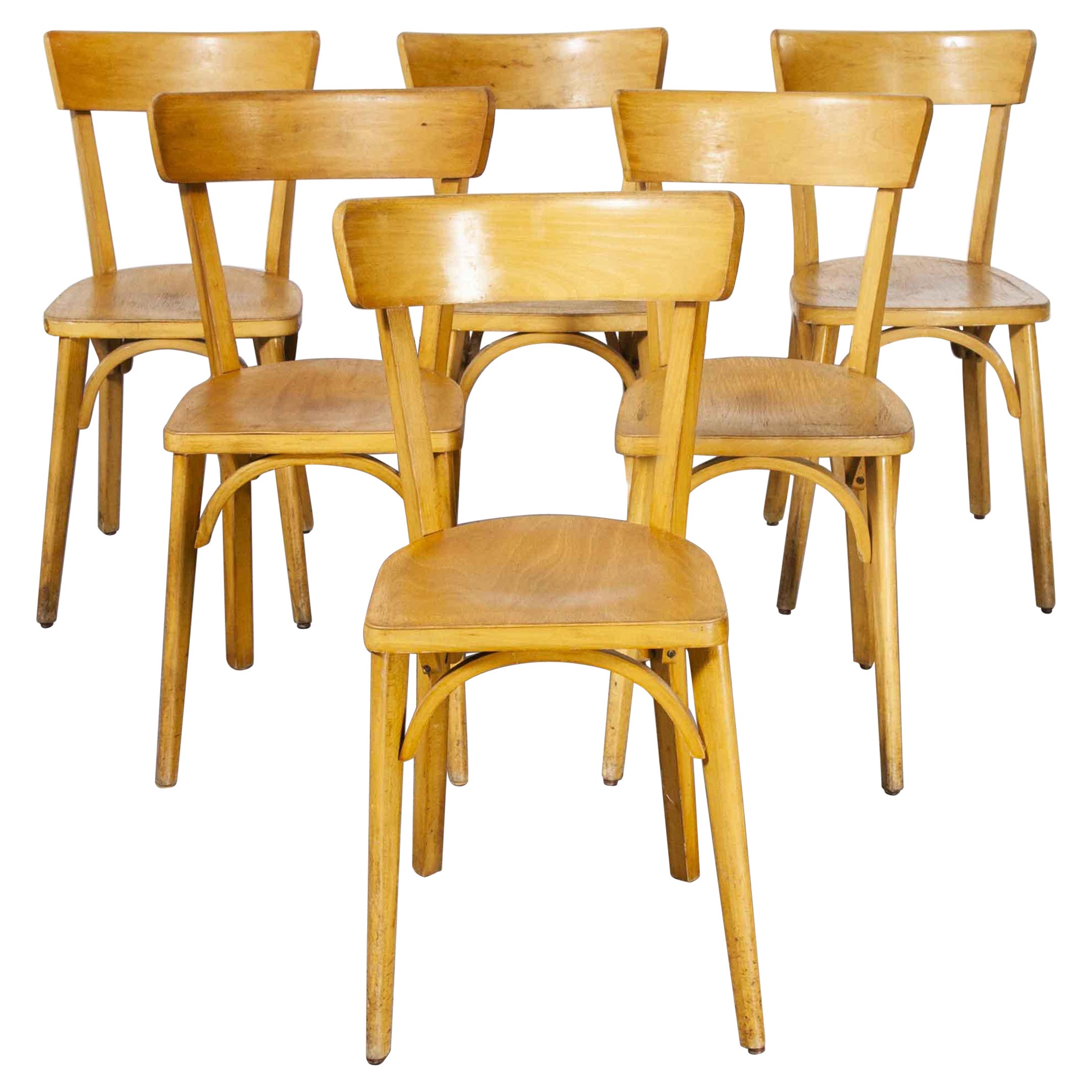 Chaises de salle à manger en bois benterma de fabrication française des années 1950, ensemble de six chaises "Model OB".