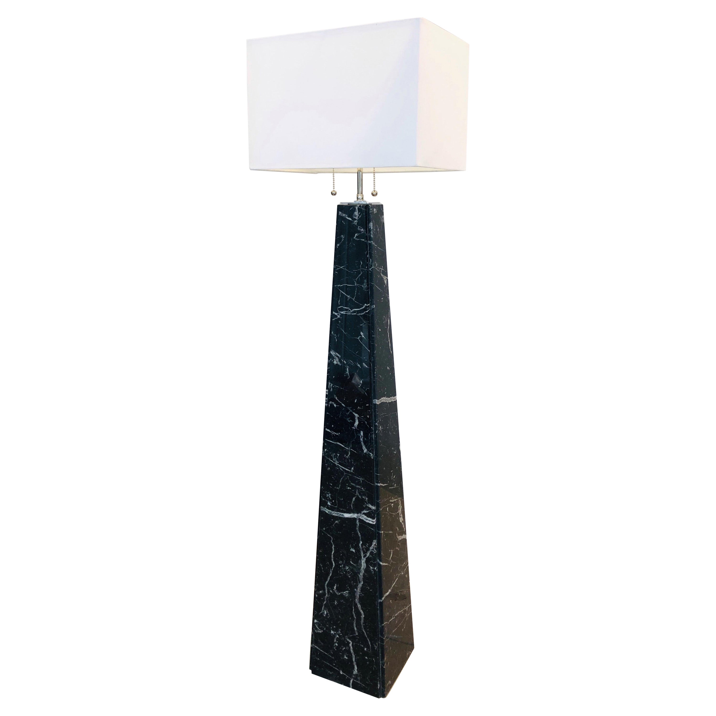 Italian Black Obelisk Marble Floor Lamp, 1970s