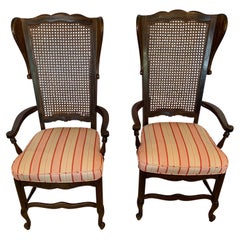 Vintage Stylish Pair of Caned Back Armchairs with Wings and Upholstered Seats