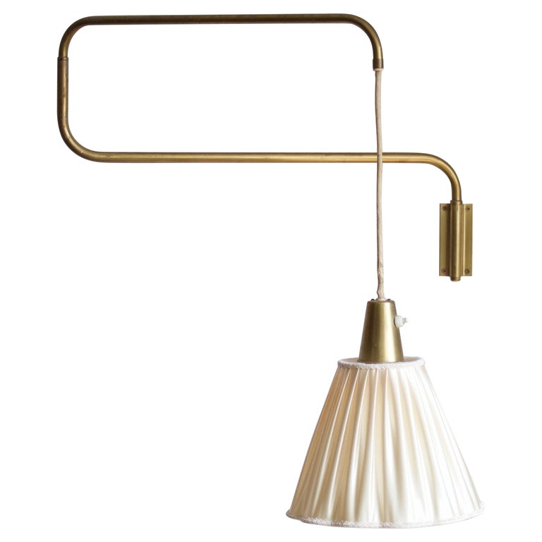 Swedish Designer, Adjustable Wall Light, Brass, Fabric, Sweden, 1940s ...