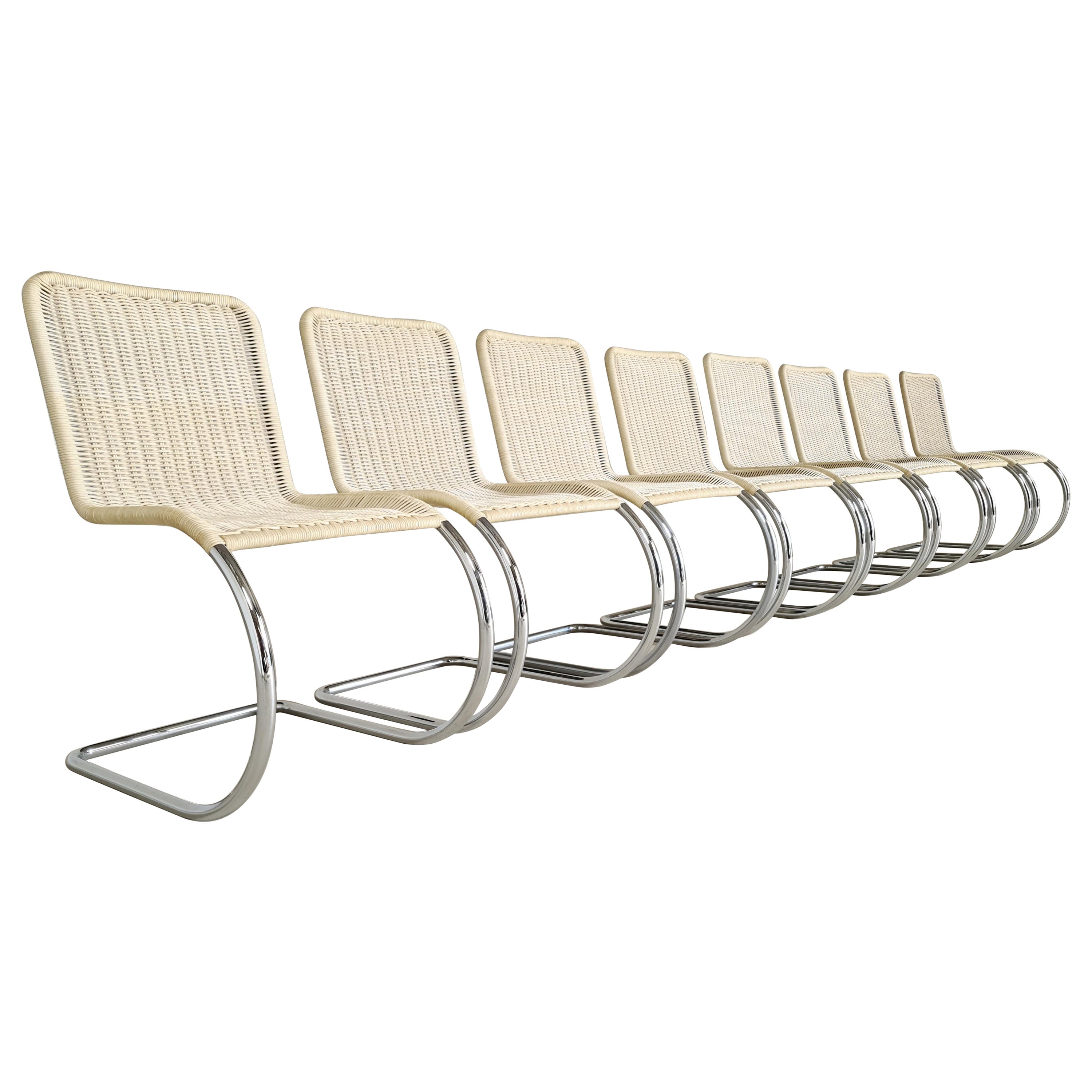 Set of 8 B42/1 Tecta Creme White Cane Dining Chairs, 1960s