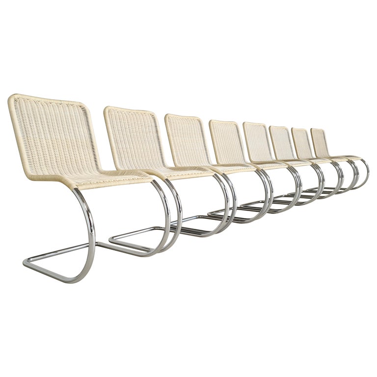 Set of 8 B42/1 Tecta Creme White Cane Dining Chairs, 1960s at 1stDibs