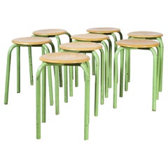 1960's Simple French Stacking School Stools, Mint, Set of Eight