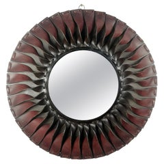 Large Hand-Made Vintage Leather Mirror, 1970s
