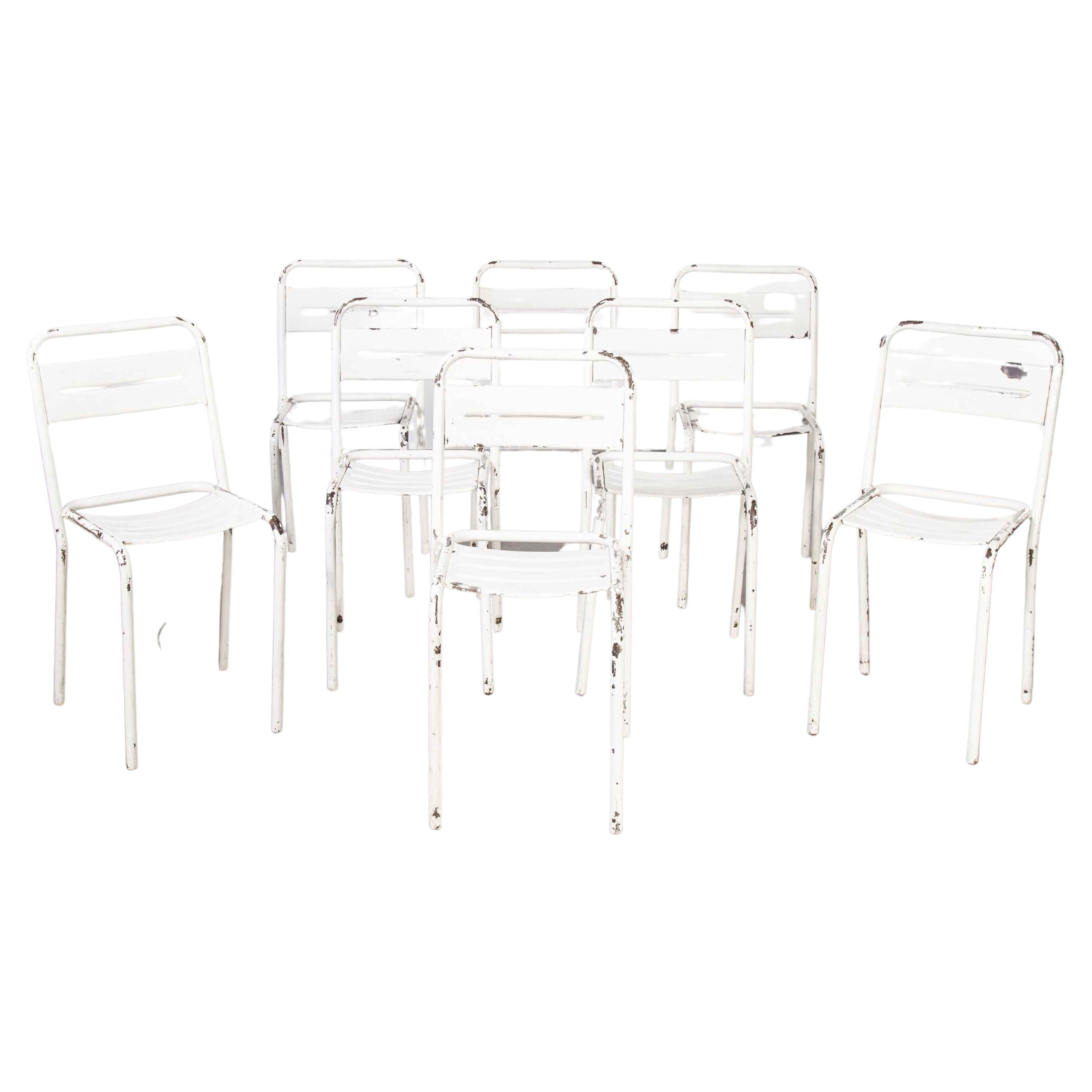 1950's French White Metal Stacking Outdoor Chairs, Set of Eight