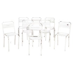 1950's French White Metal Stacking Outdoor Chairs, Set of Eight