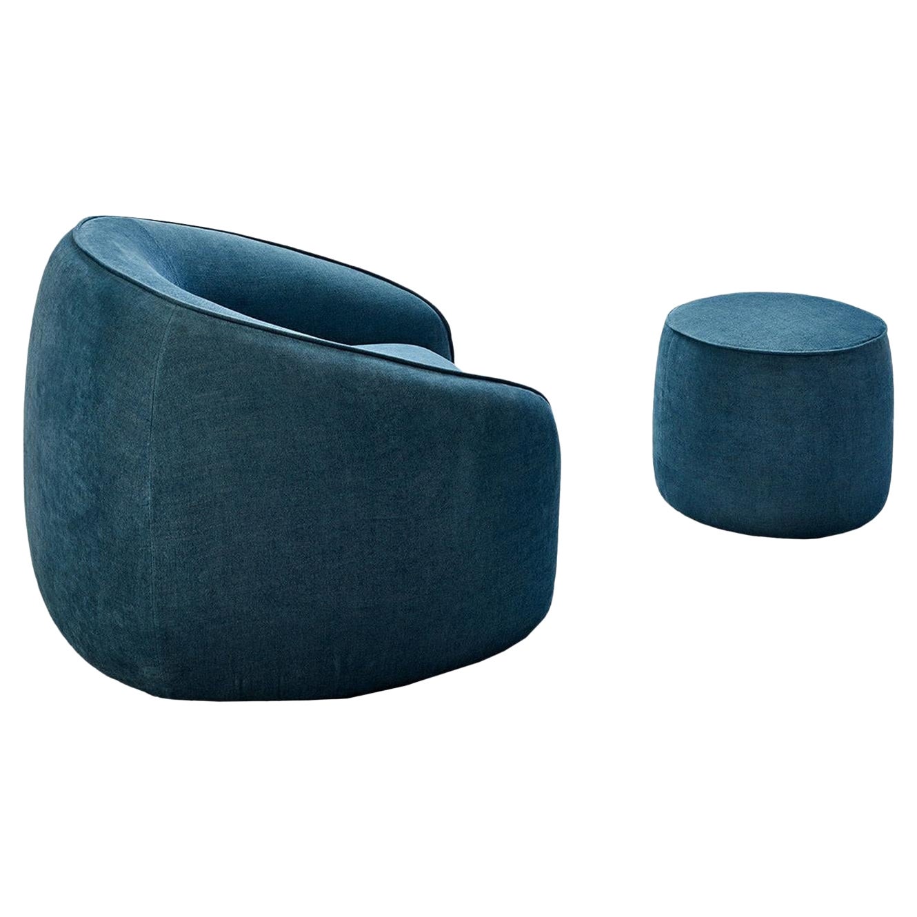 Baloo Set of Blue Armchair and Pouf by Radice & Orlandini For Sale