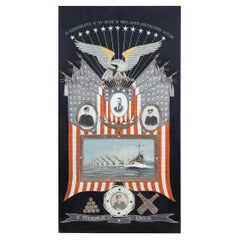 Japanese Antique Textile Panel of American Historical Great White Fleet