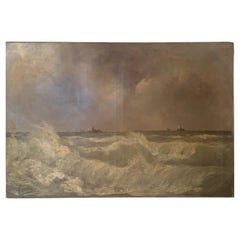 20th Century French Painting Oil on Canvas "Wild Seascape" by Aquila