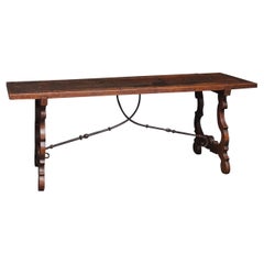 Used Large 18th Century Spanish Walnut Refectory Kitchen or Dinner Table on Lyre Legs