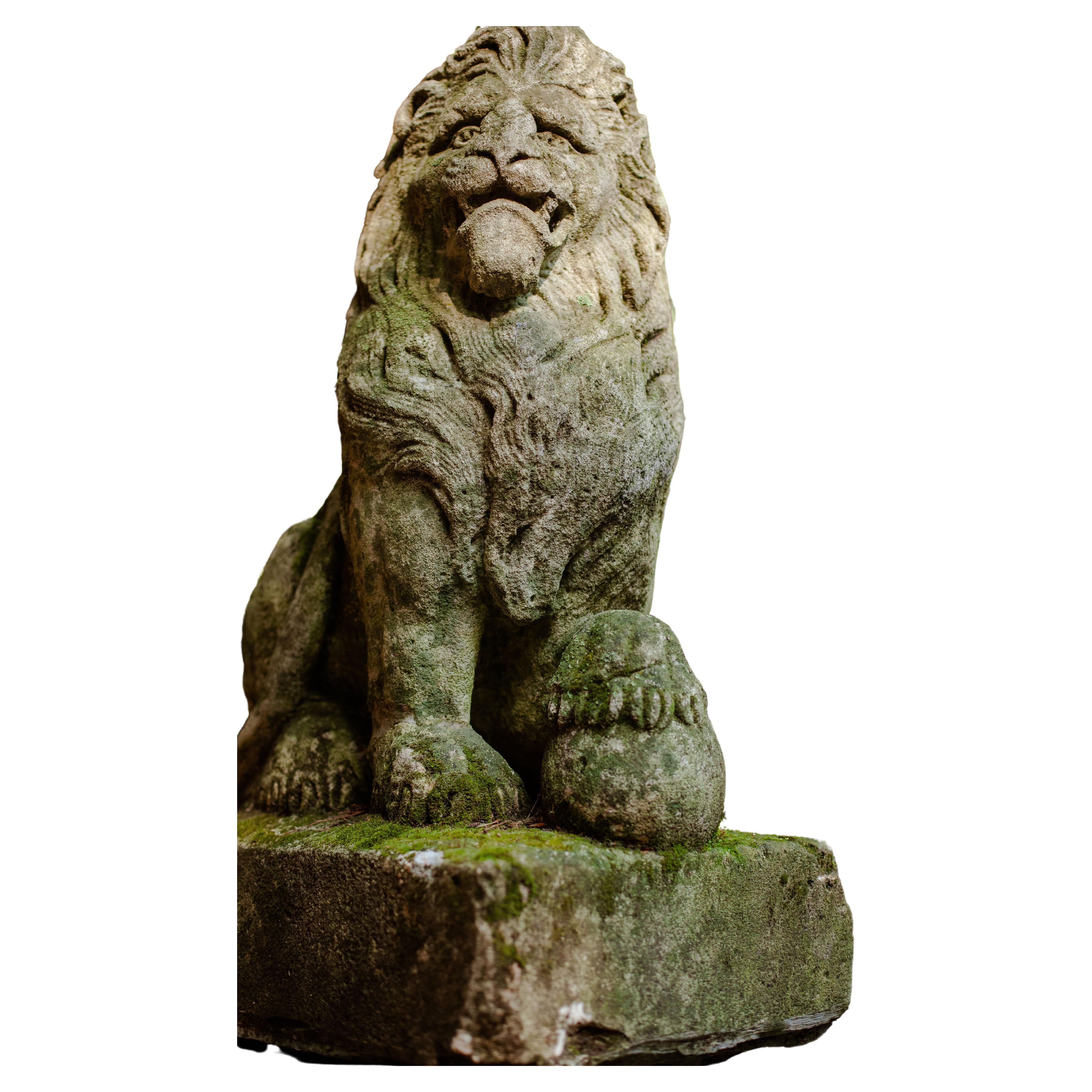 Pair of 19th century Regal Carved English Stone Lion