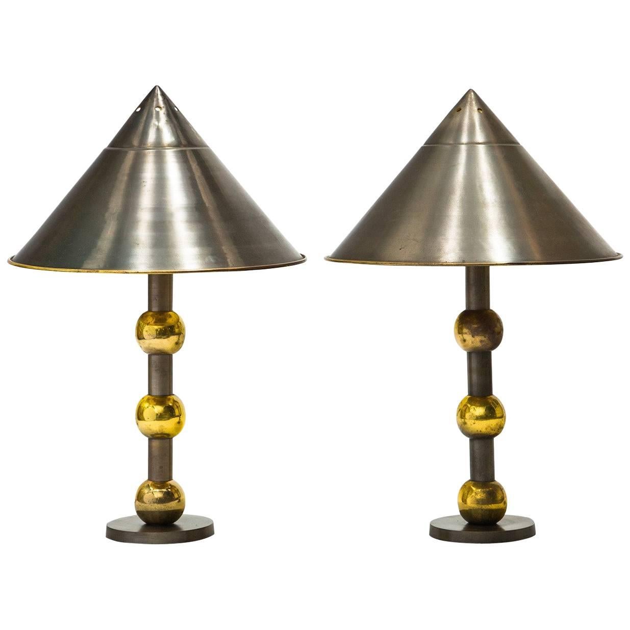Pair of Industrial Brass Lamps