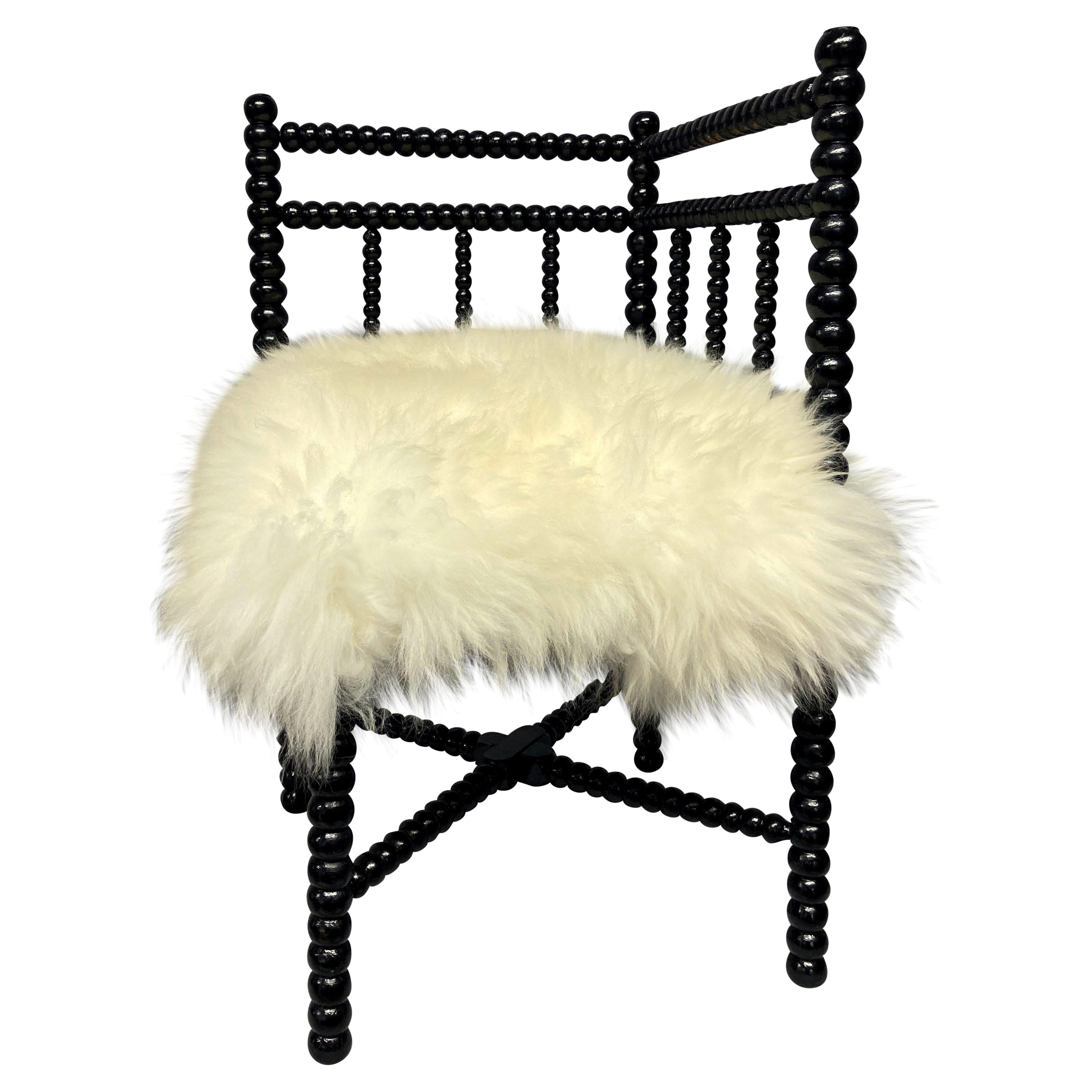 Petite Black Lacquered Corner Bobbin Chair