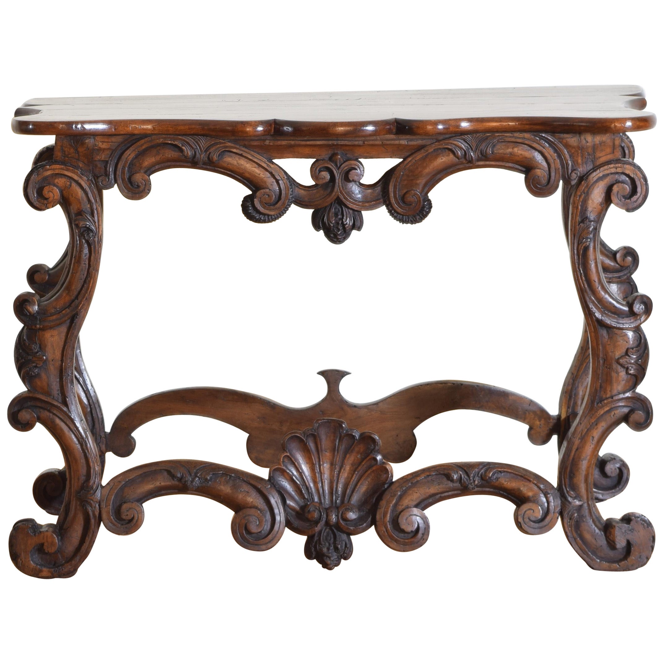Italian Rococo Pinewood & Walnut Console Table, Mid 18th Cen and Later