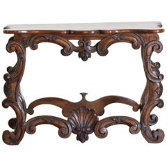 Italian Rococo Pinewood & Walnut Console Table, Mid 18th Cen and Later