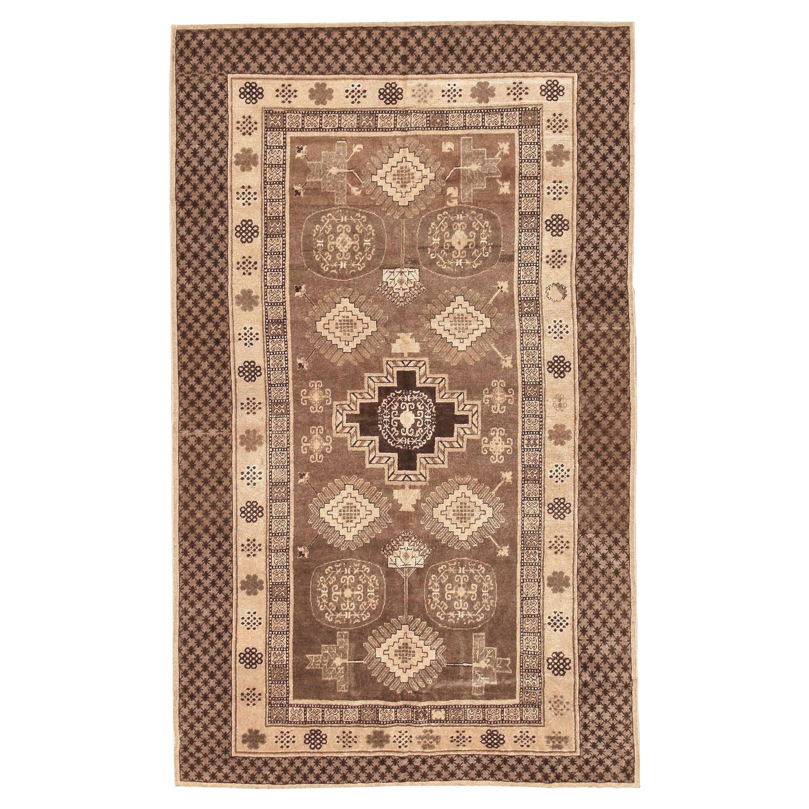 Alfombra Khotan Antigua Oriental. Tamaño: 1,8 m x 1,8 m
