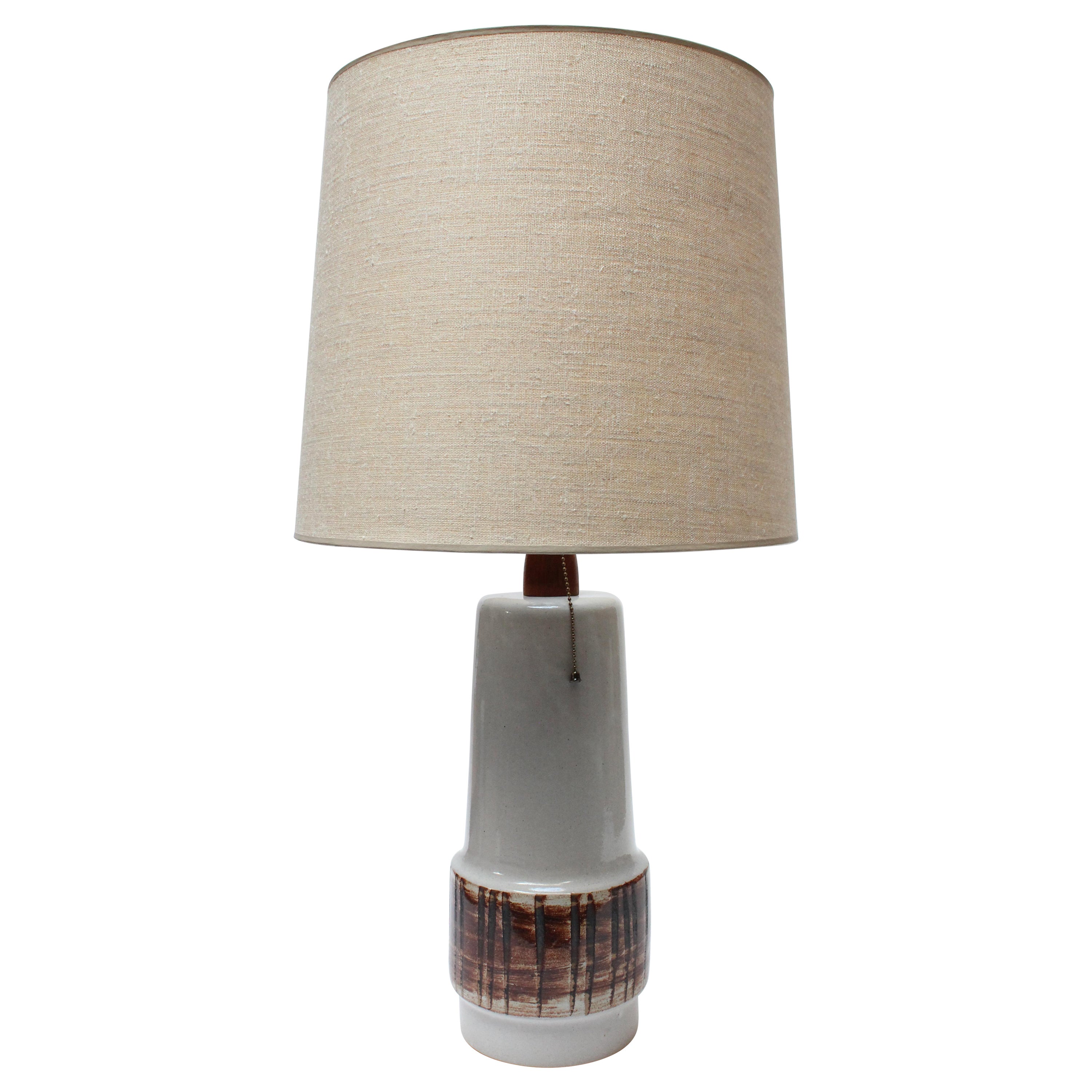 Large Gordon and Jane Martz Gray Ceramic Table Lamp with Shade and Finial
