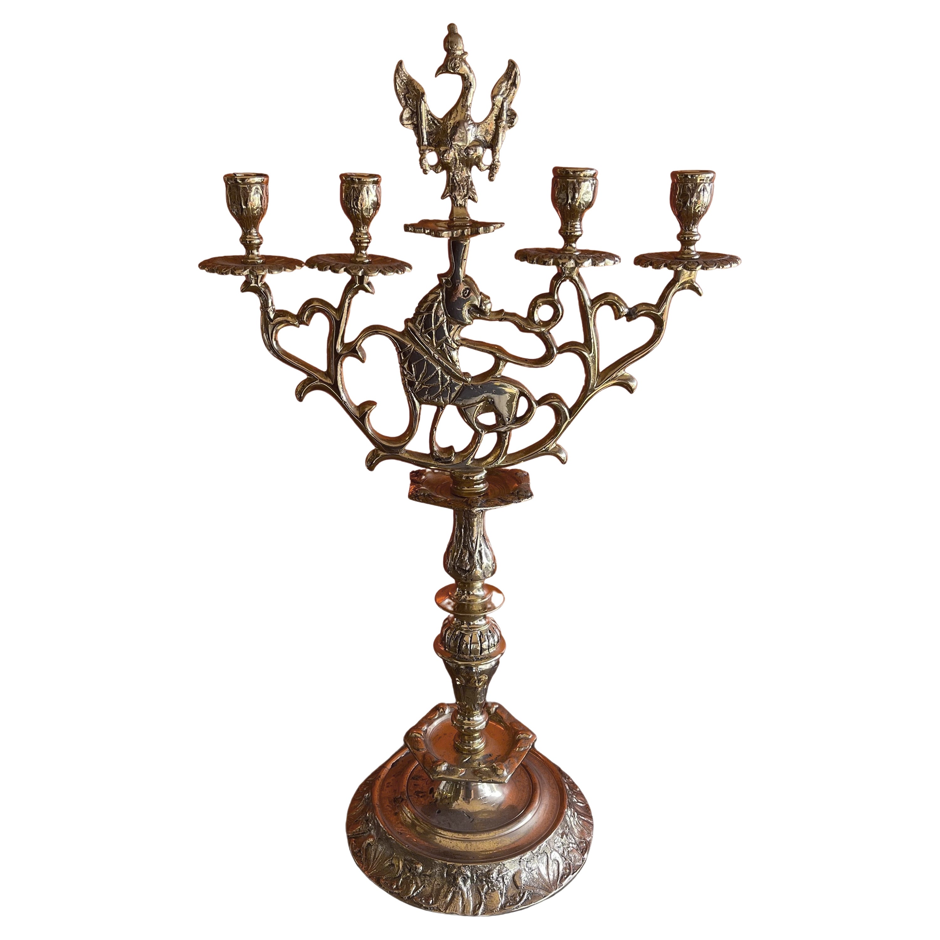 Antique Austrian Brass Candleabra with Phoenix For Sale