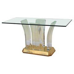 Karl Springer Konsole, Schreibtisch oder Tisch aus Lucite, Glas und vergoldetem Messing
