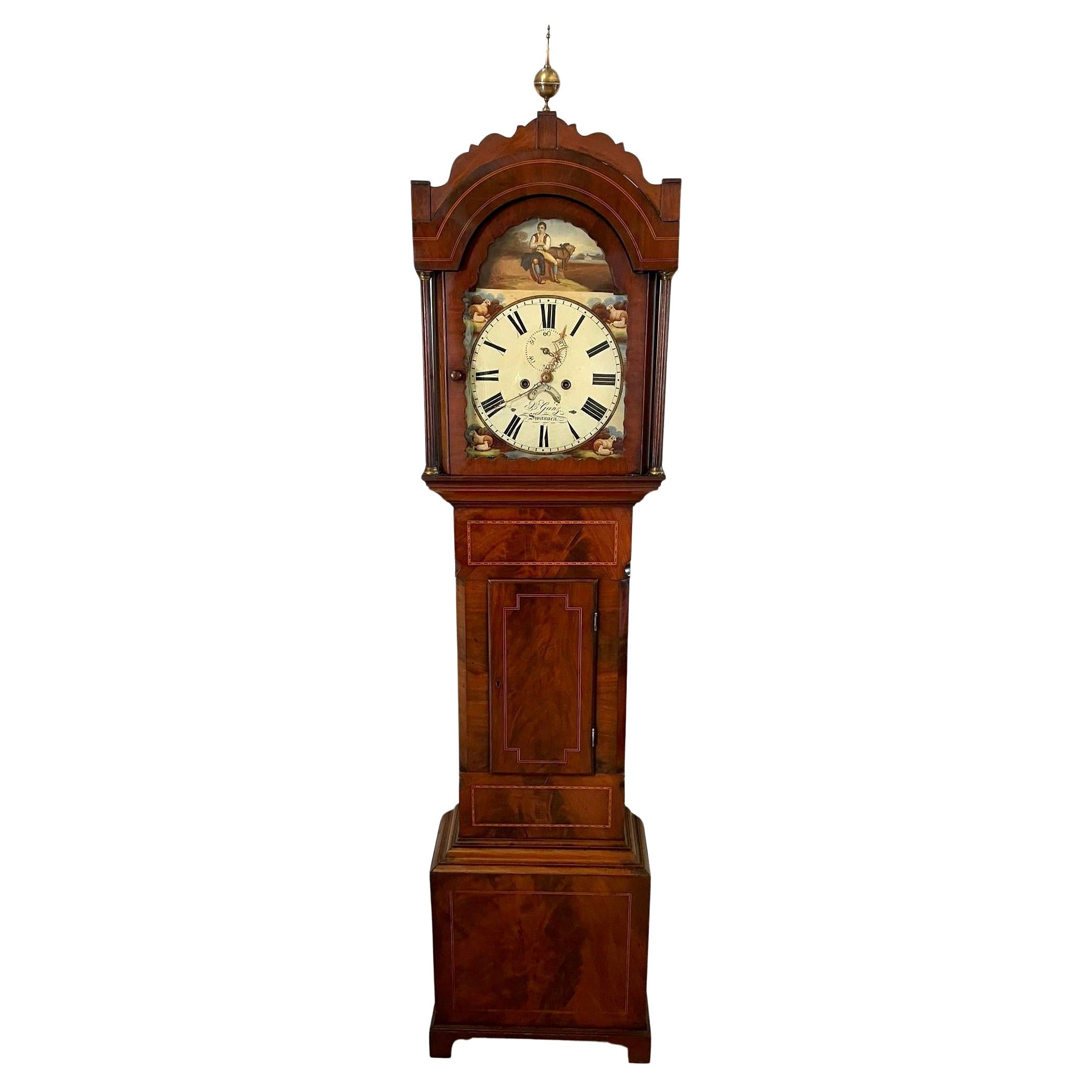 Quality 19th Century Antique Mahogany Inlaid Eight Day Longcase Clock by Ganz o