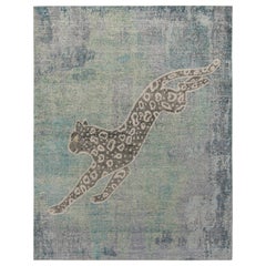 Rug & Kilim’s Distressed Style Custom Rug in Blue, Gray Pictorial Pattern