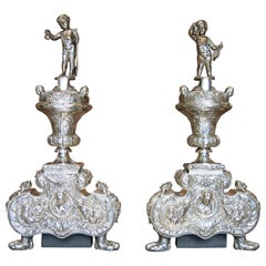 Pair of English 20th Century George IV Silver Chenets