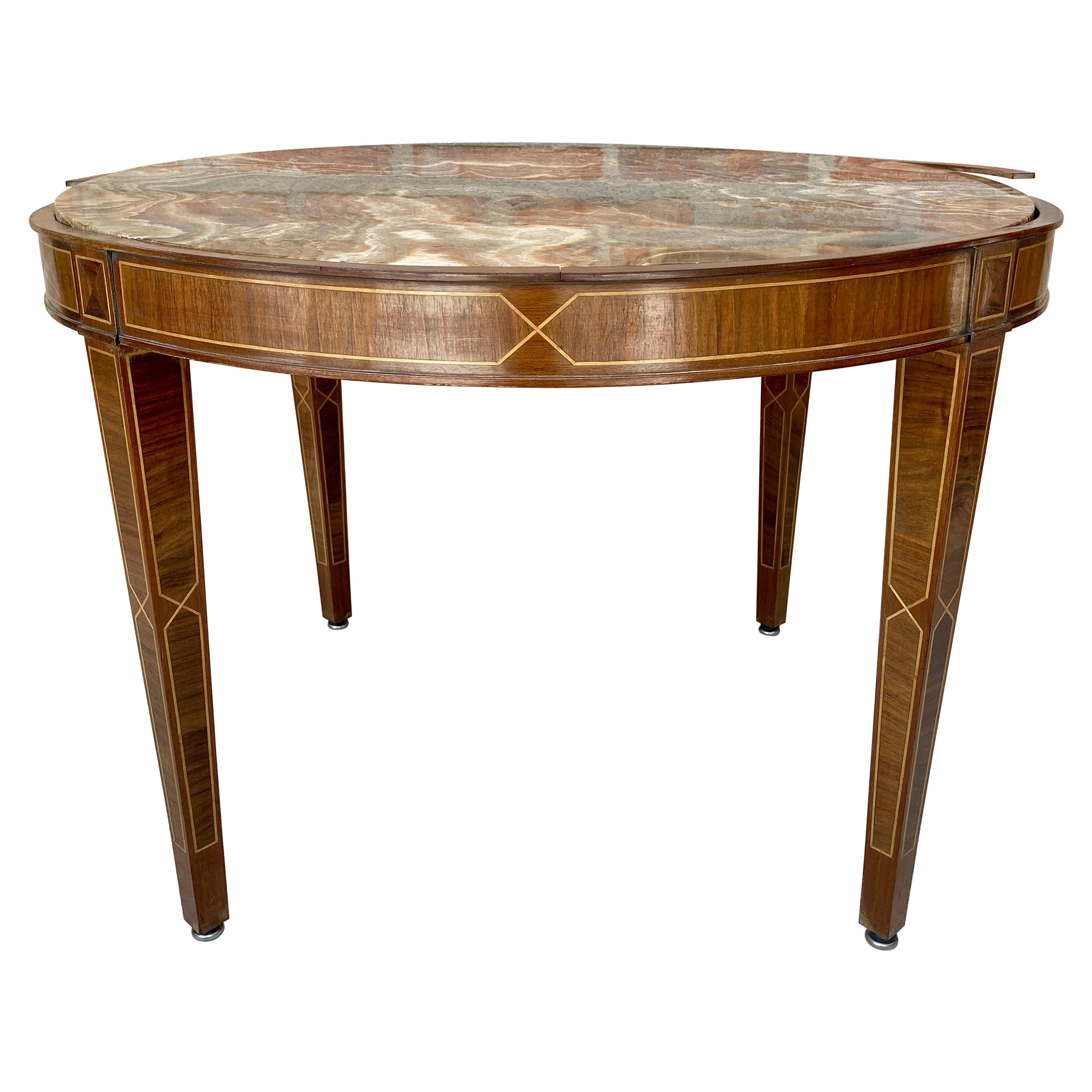Circular Side Table in Wood with Lemongrass Marquetry Fillets