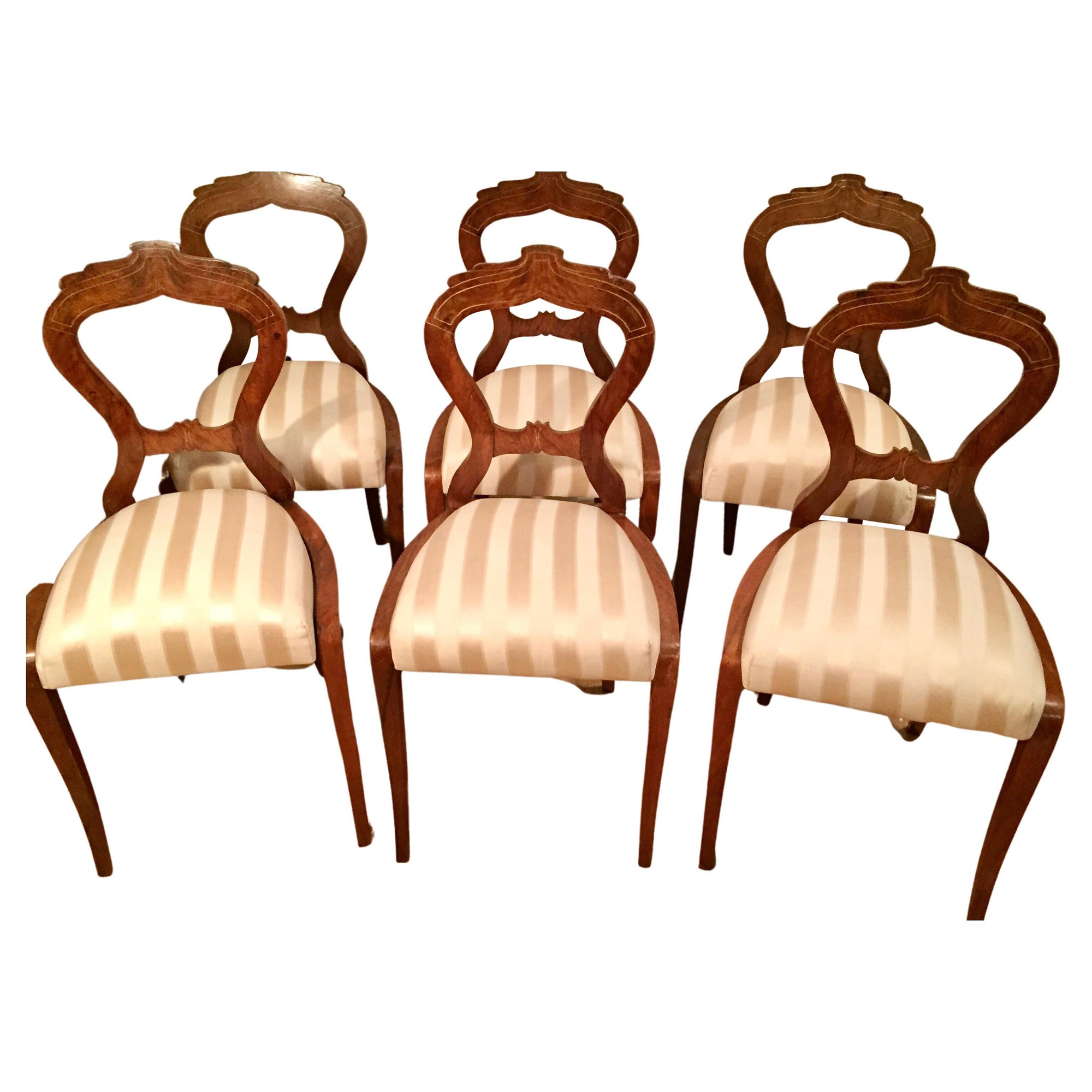 Rare Highly  Elegant Biedermeier Set of 6 Dining Chairs Dannhauser For Sale