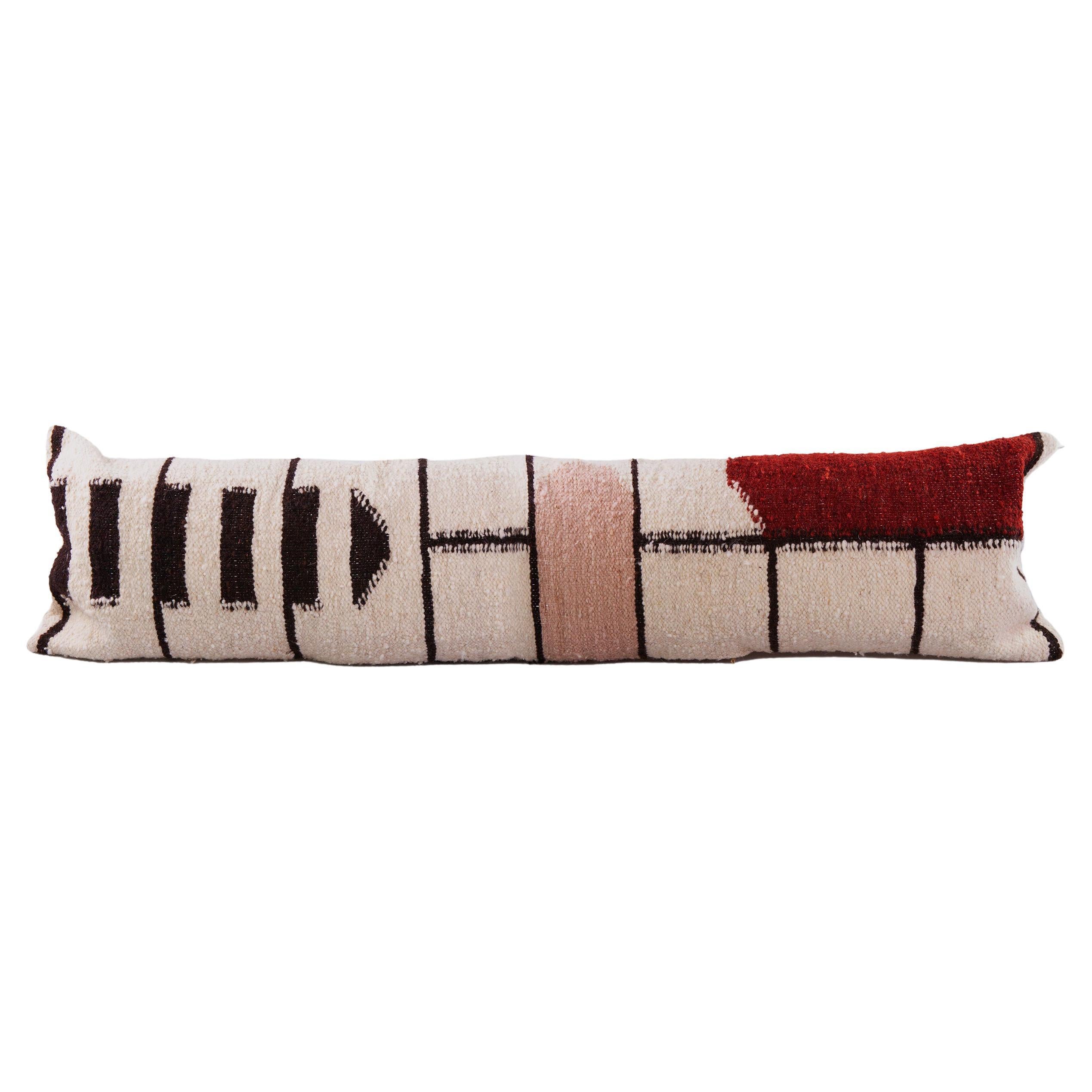 Printed Wool Lumbar Pillows in Tan and Charcoal Stripes at 1stDibs