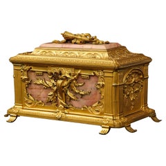 19th C. French Louis XVI Style Dore Bronze Mounted and Pink Marble Jewelry Box