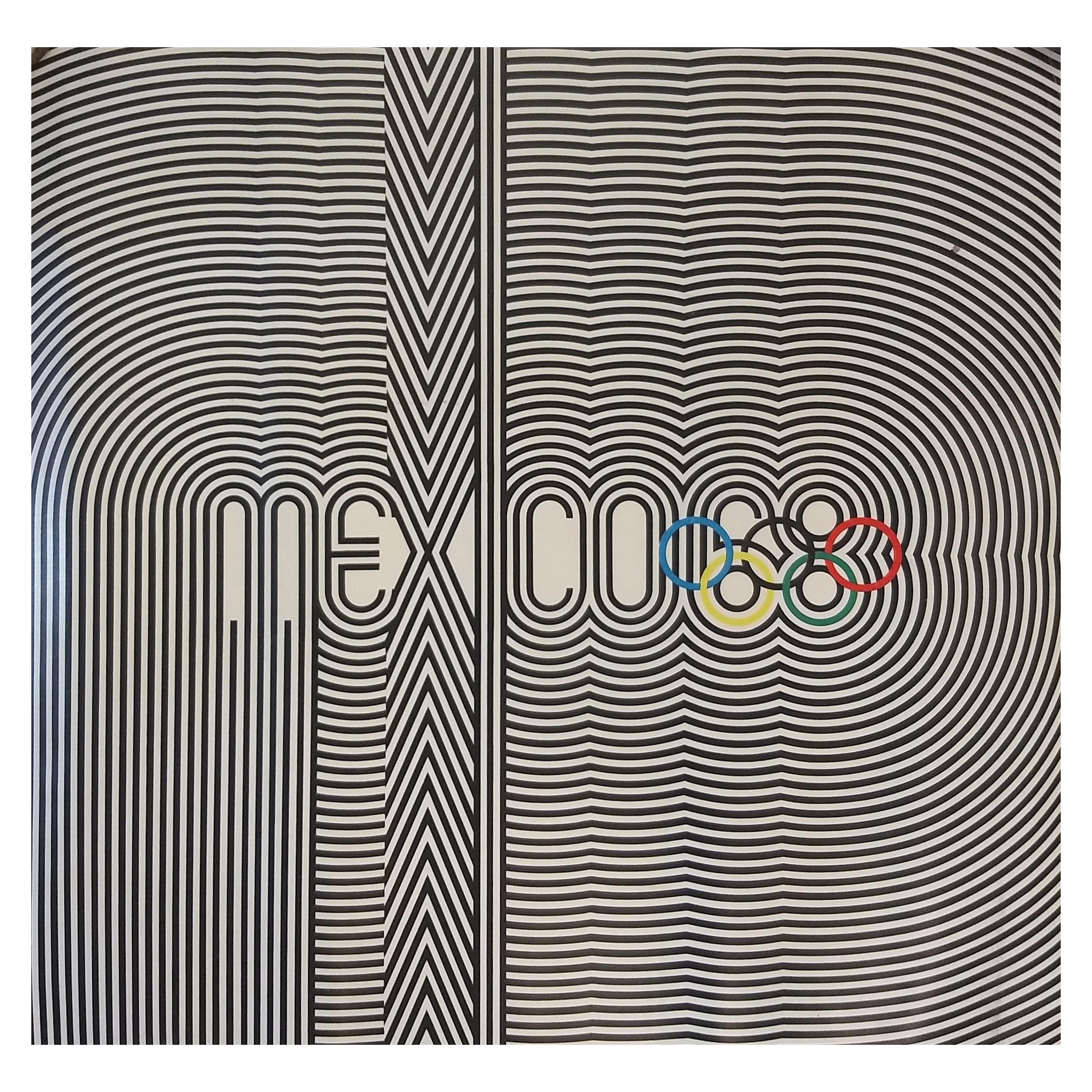 Original Iconic Op-Art Poster Created by Lanz Wyman for Mexico 68 Olympic Games 