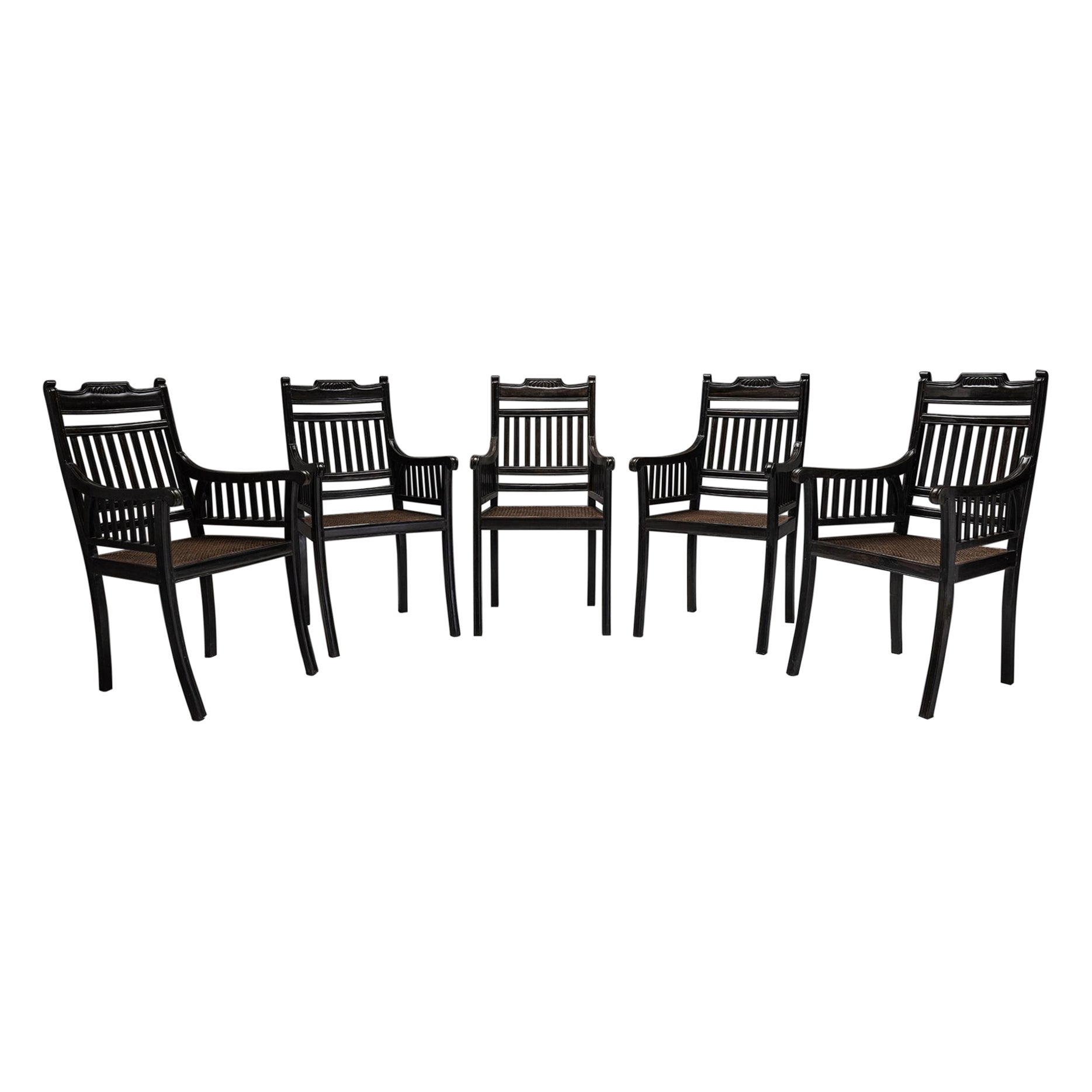 Set of '6' Ebony & Cane Dining Chairs, England, 1940