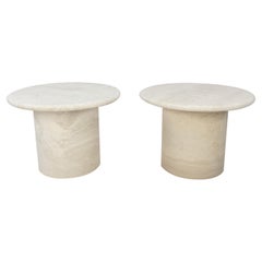 Set of Round Travertine Coffee Tables by Up & Up Italy, 1970s
