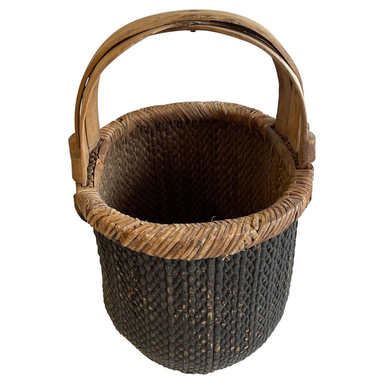 Vintage Woven Basket For Sale at 1stDibs