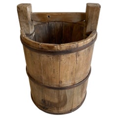 Vintage Weathered Cypress Wood Garden Buckets with Handle