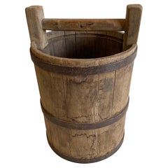 Vintage Weathered Cypress Wood Garden Buckets with Handle