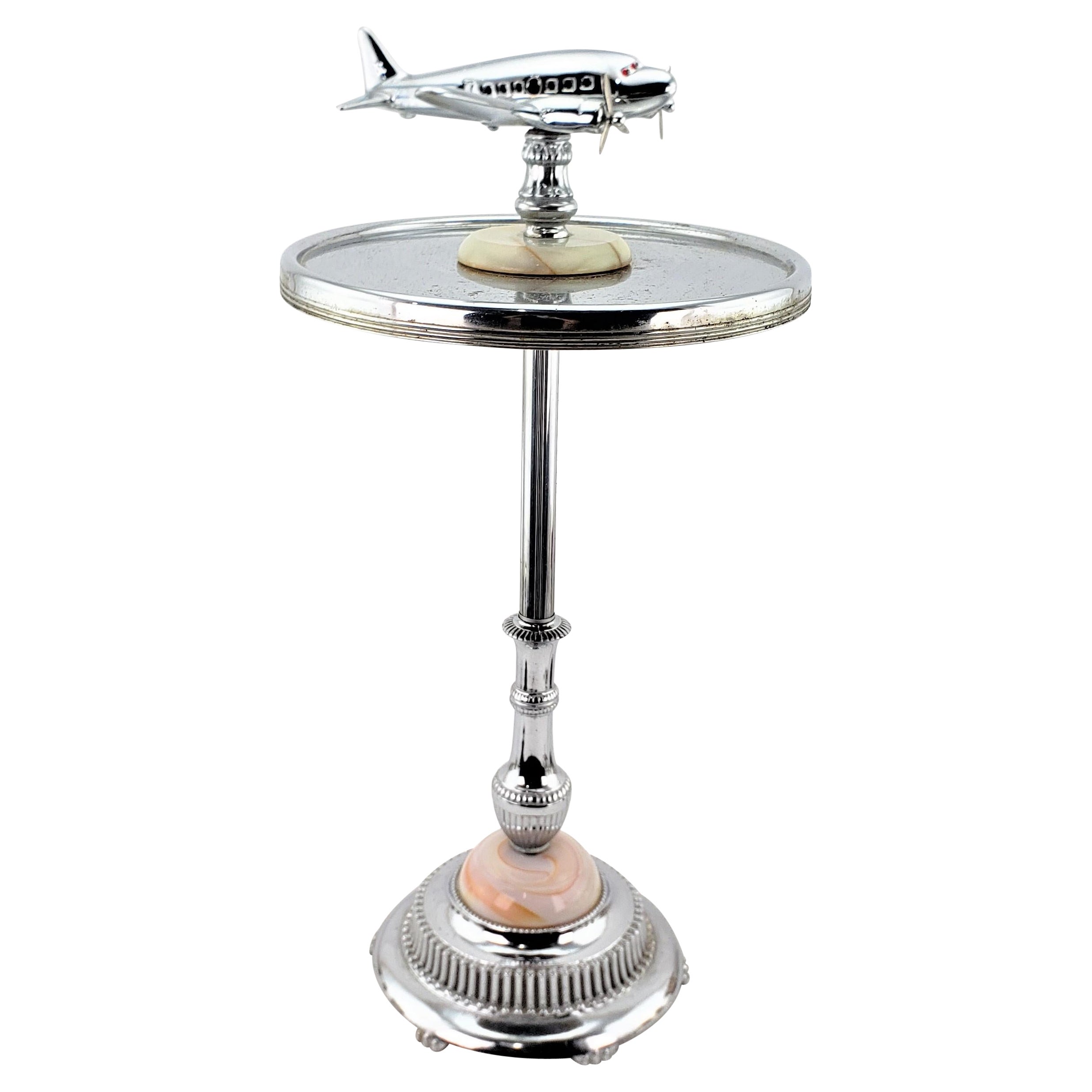 Art Deco Styled Chrome Lighted Airplane Smoker's Ashtray Stand or Accent Table