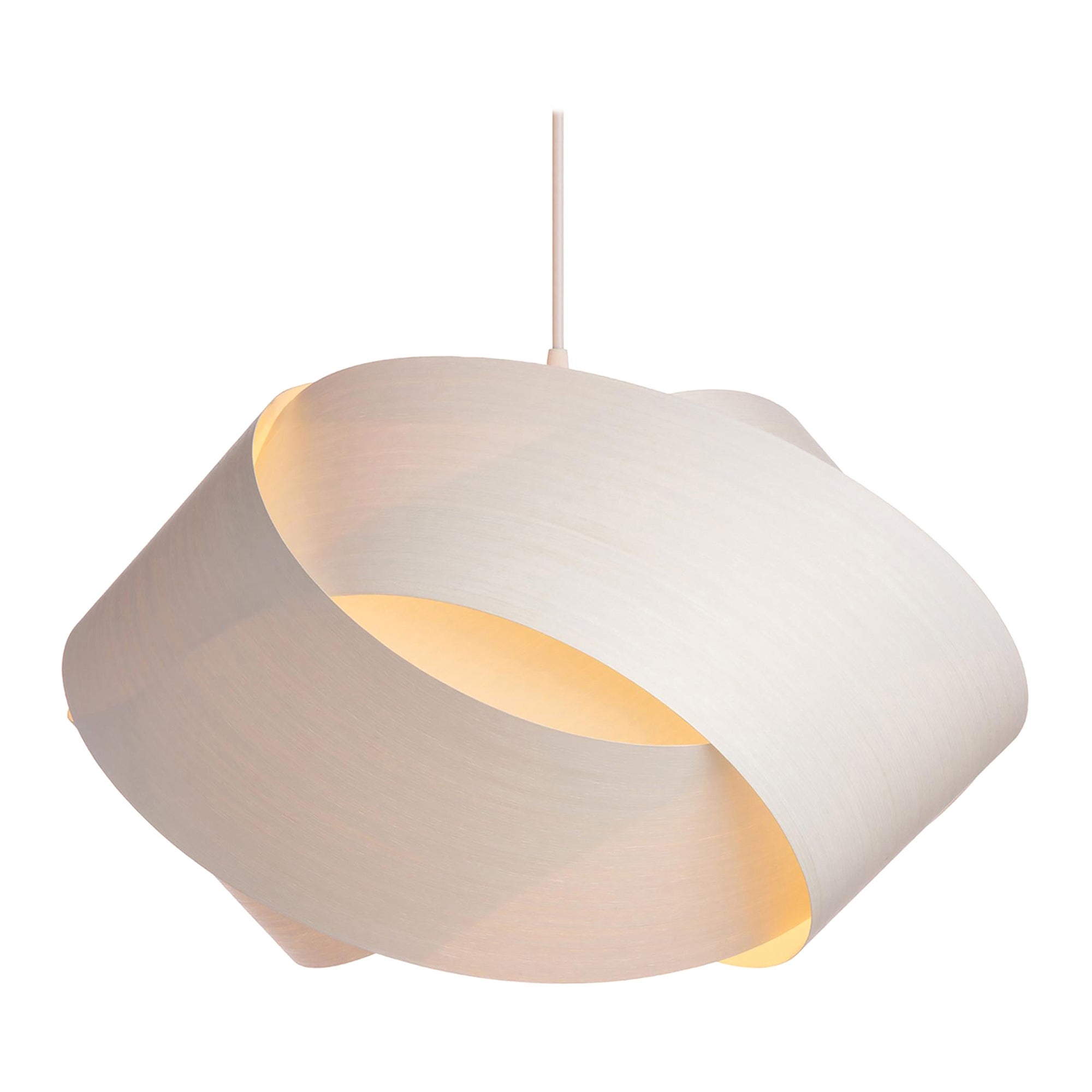 SERENE is a contemporary, Mid-Century Modern light fixture with a Scandinavian Design and Organic Modern composition. This is a Minimalist luxury wood veneer pendant design and can be exhibited in annexes, entrance ways, and offices. White Eco is a